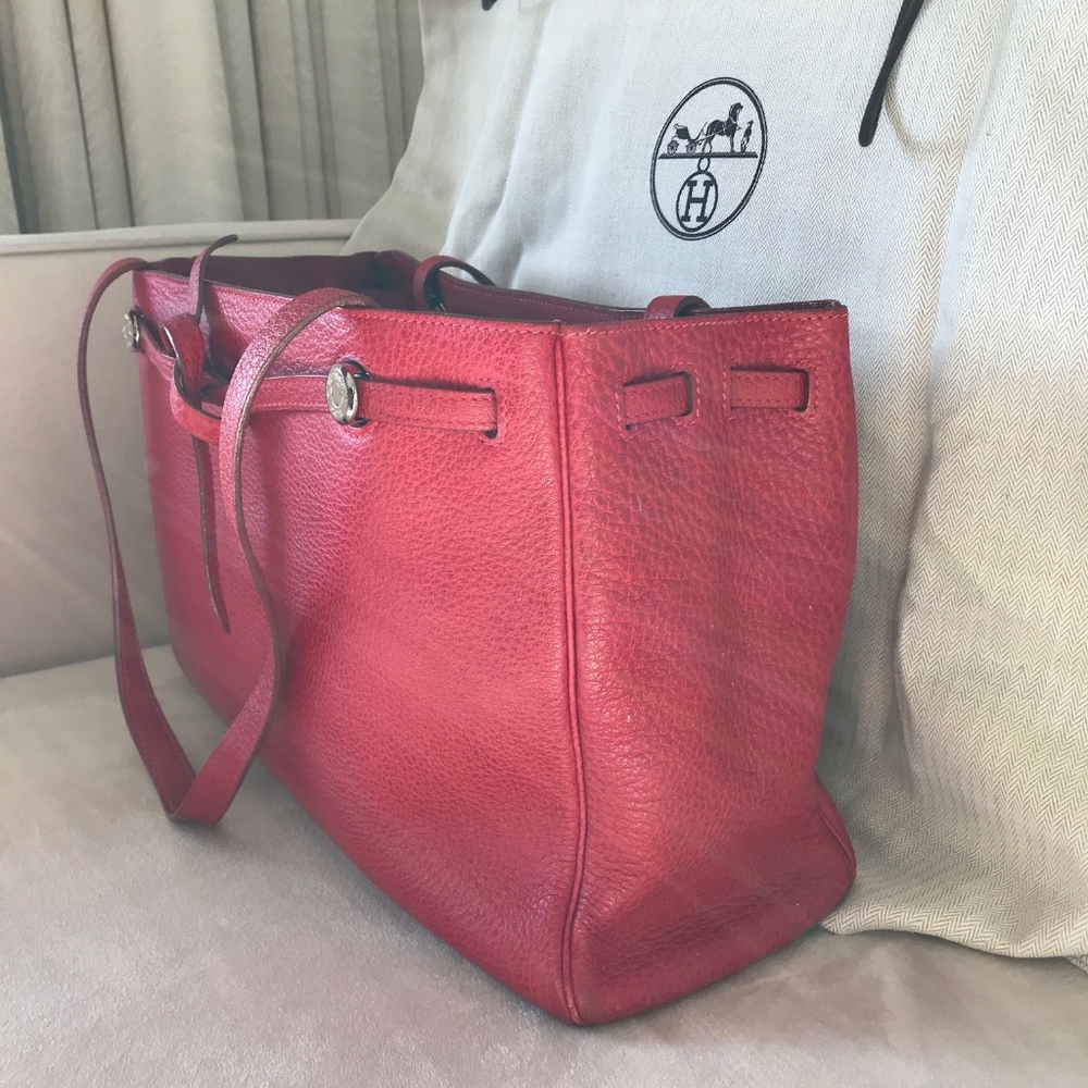 Hermes Authentic Open Tote Red Leather